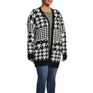 Dex 2077260 Womens Sz 0X (10-12) Black/White Houndstooth Open Front Cardigan
